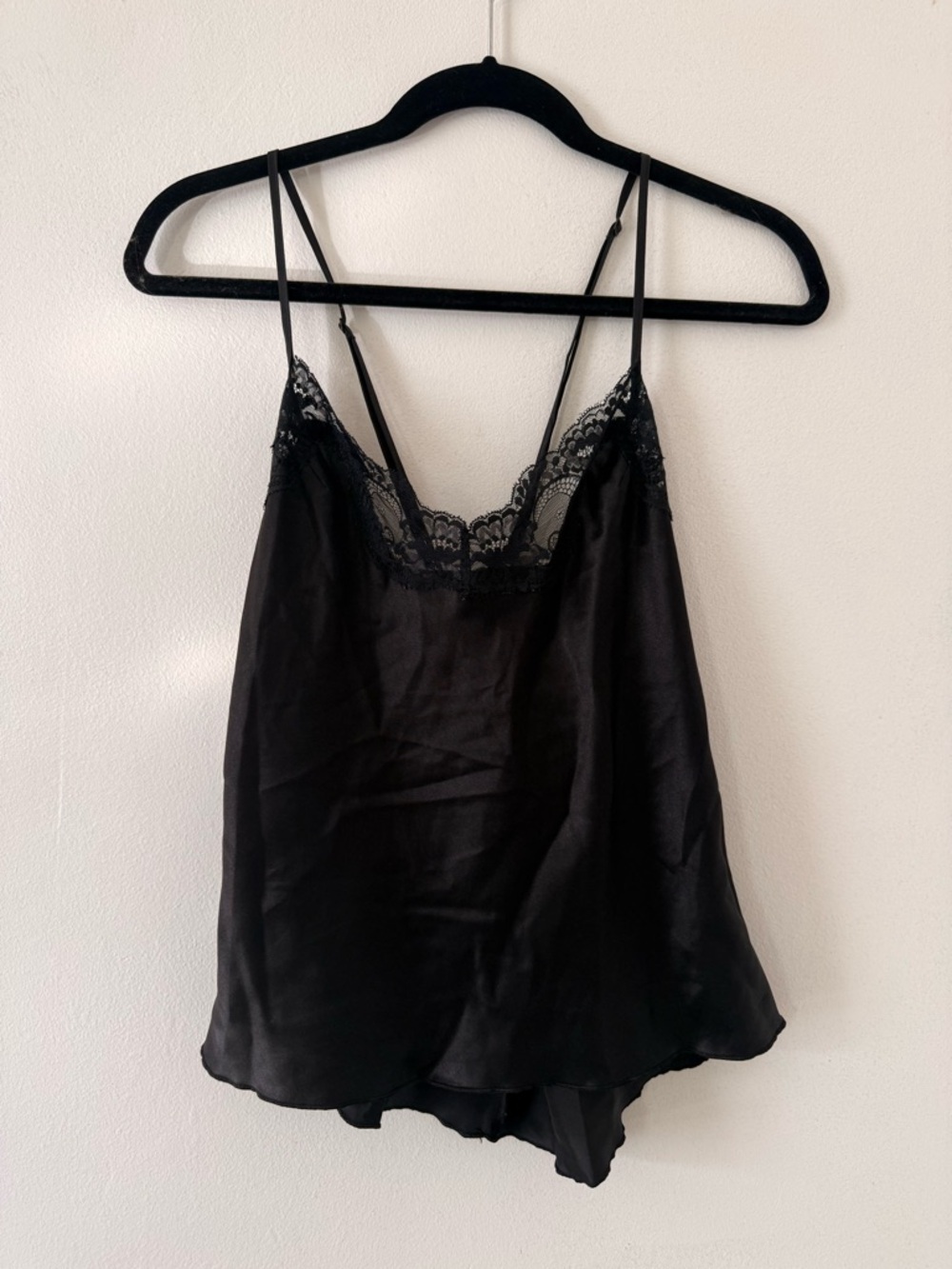 Frederick's of Hollywood Black Satin Lace-Trim Camisole